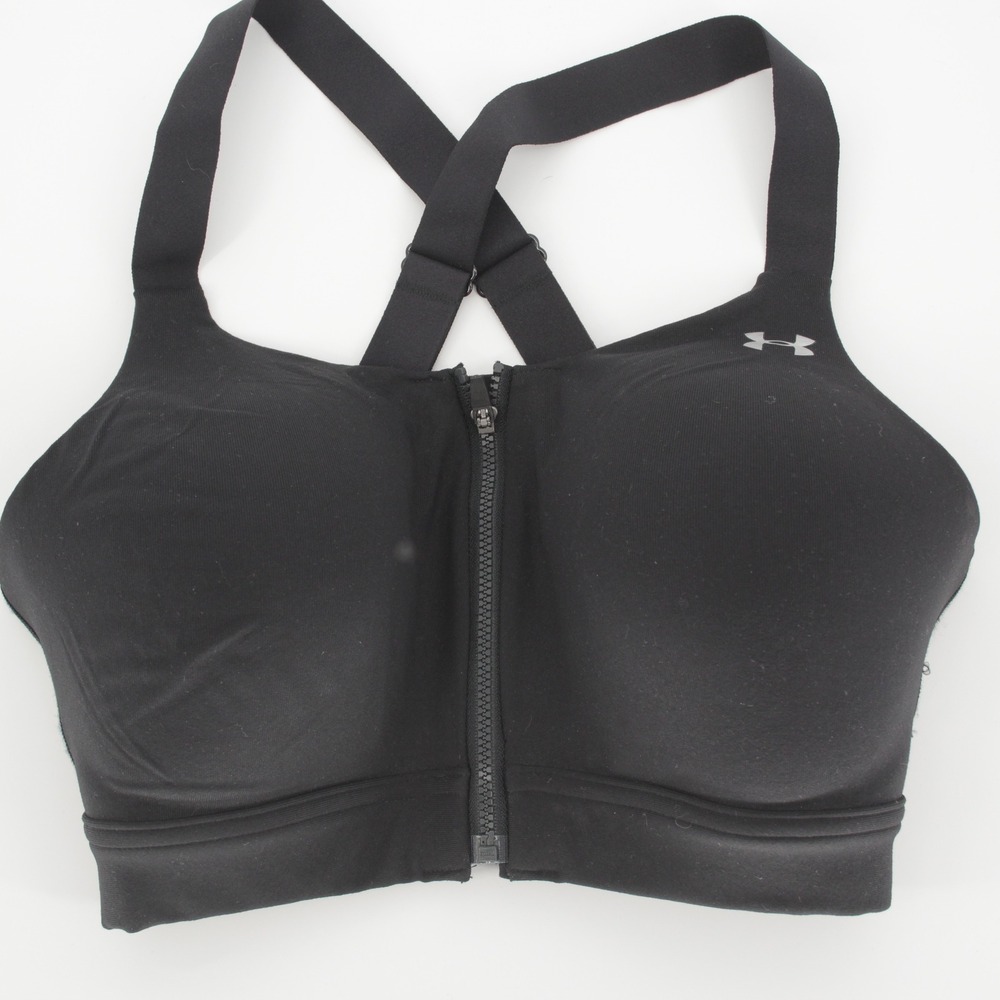 Under Armour Women's Black High Impact Zip Front Sports Bra Size 34DD